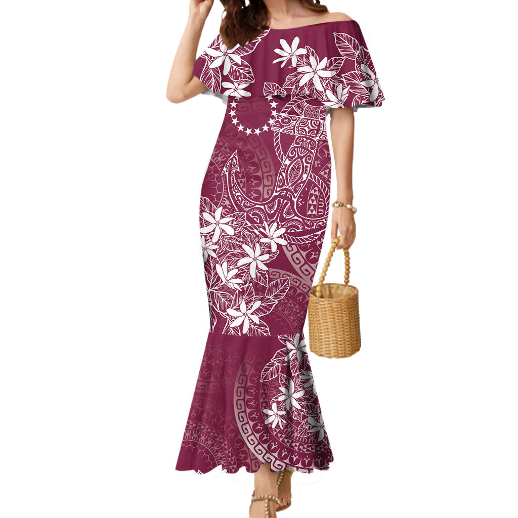 Maroon Kuki Airani Tapakau Mermaid Dress Tribal Anchor Mix Tiare