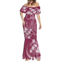 Maroon Kuki Airani Tapakau Mermaid Dress Tribal Anchor Mix Tiare