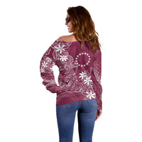 Maroon Kuki Airani Tapakau Off Shoulder Sweater Tribal Anchor Mix Tiare