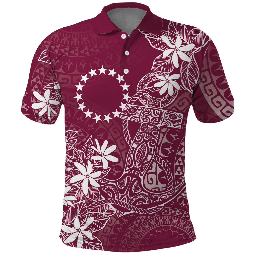 Maroon Kuki Airani Tapakau Polo Shirt Tribal Anchor Mix Tiare LT7 Maroon - Polynesian Pride