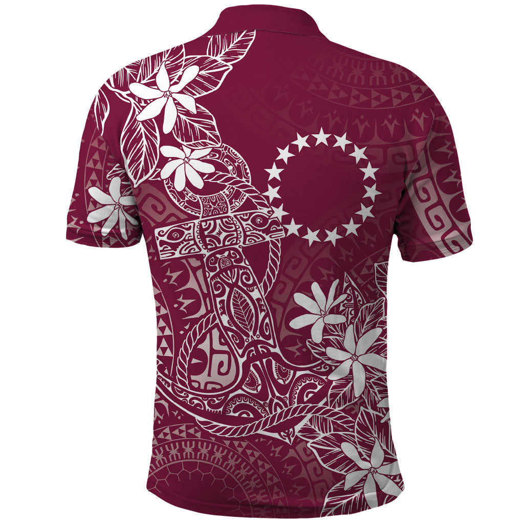 Maroon Kuki Airani Tapakau Polo Shirt Tribal Anchor Mix Tiare LT7 - Polynesian Pride