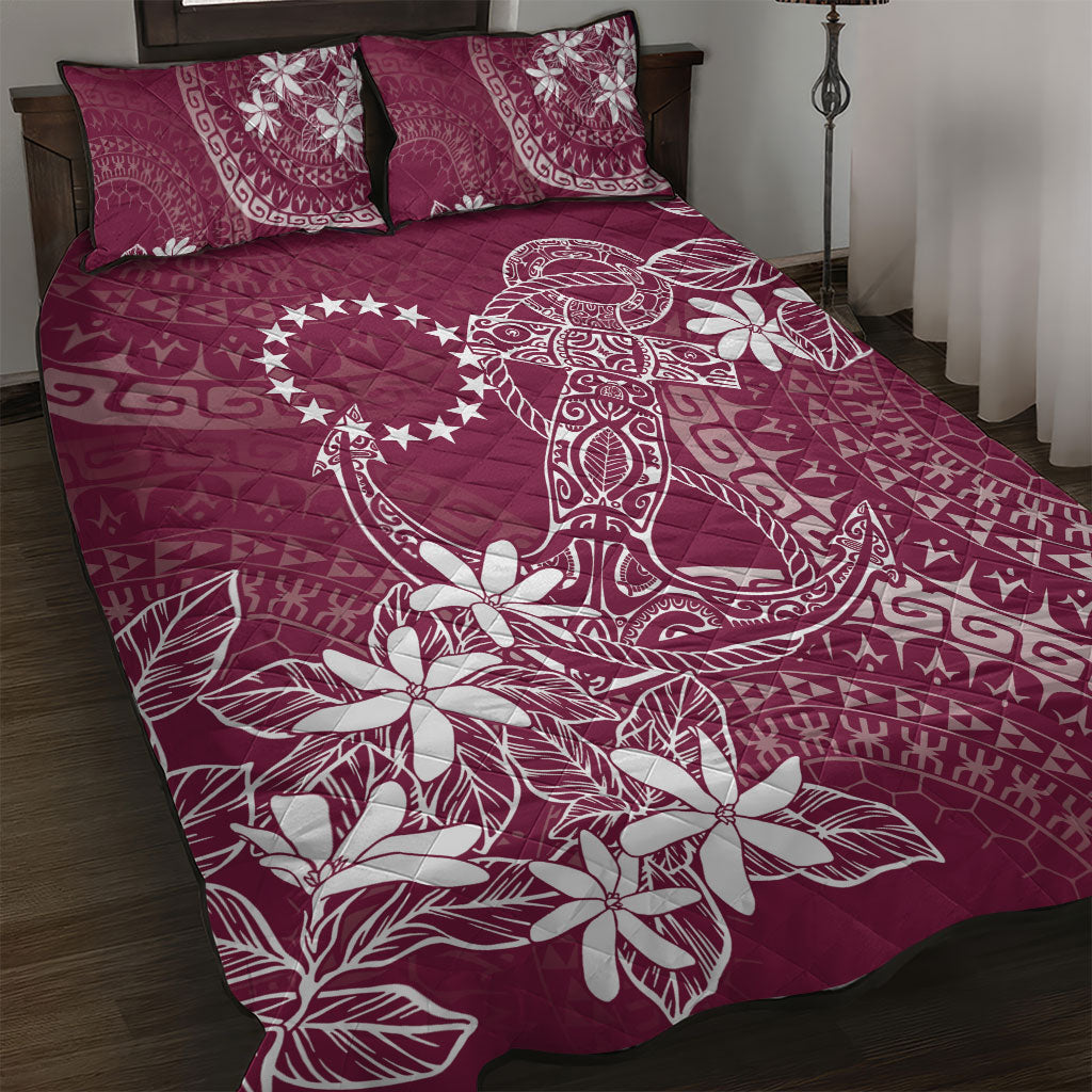 Maroon Kuki Airani Tapakau Quilt Bed Set Tribal Anchor Mix Tiare LT7 Maroon - Polynesian Pride