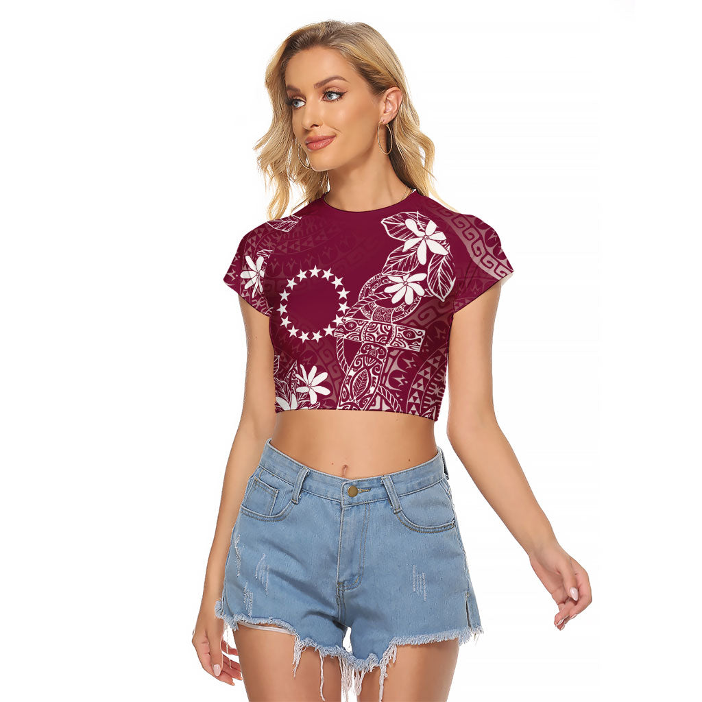 Maroon Kuki Airani Tapakau Raglan Cropped T Shirt Tribal Anchor Mix Tiare LT7 Female Maroon - Polynesian Pride