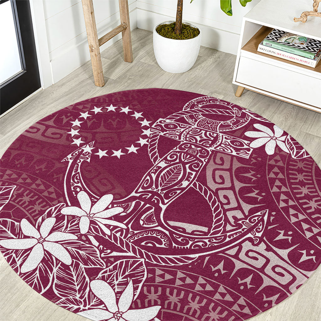 Maroon Kuki Airani Tapakau Round Carpet Tribal Anchor Mix Tiare