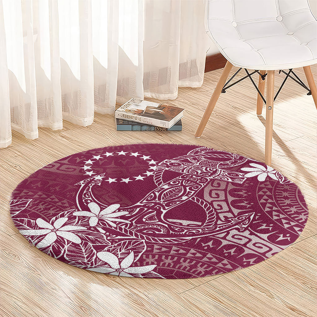 Maroon Kuki Airani Tapakau Round Carpet Tribal Anchor Mix Tiare