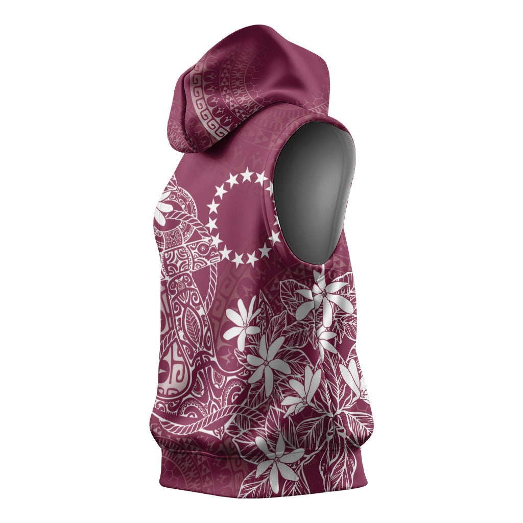 Maroon Kuki Airani Tapakau Sleeveless Hoodie Tribal Anchor Mix Tiare