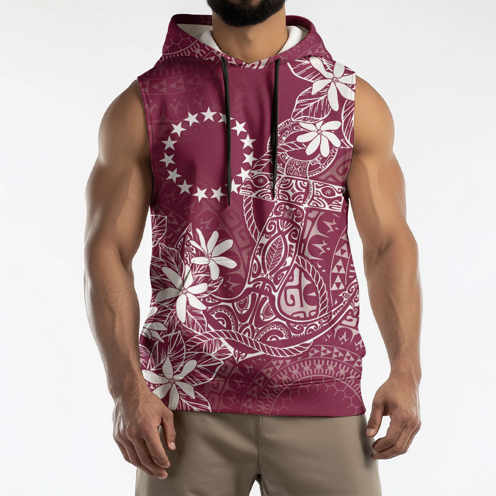 Maroon Kuki Airani Tapakau Sleeveless Hoodie Tribal Anchor Mix Tiare