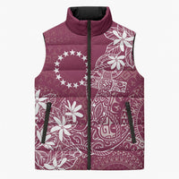 Maroon Kuki Airani Tapakau Sleeveless Puffer Jacket Tribal Anchor Mix Tiare