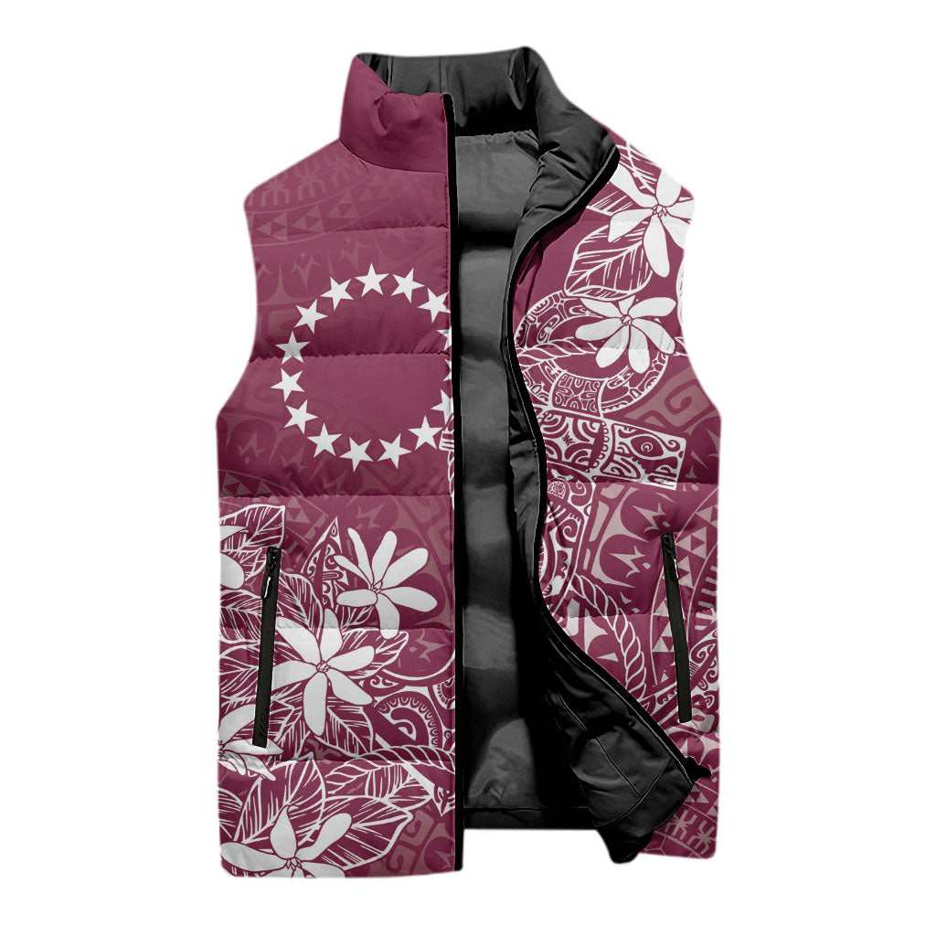 Maroon Kuki Airani Tapakau Sleeveless Puffer Jacket Tribal Anchor Mix Tiare