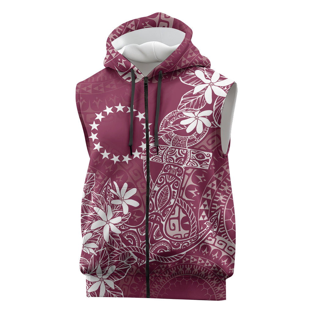 Maroon Kuki Airani Tapakau Sleeveless Zip Hoodie Tribal Anchor Mix Tiare