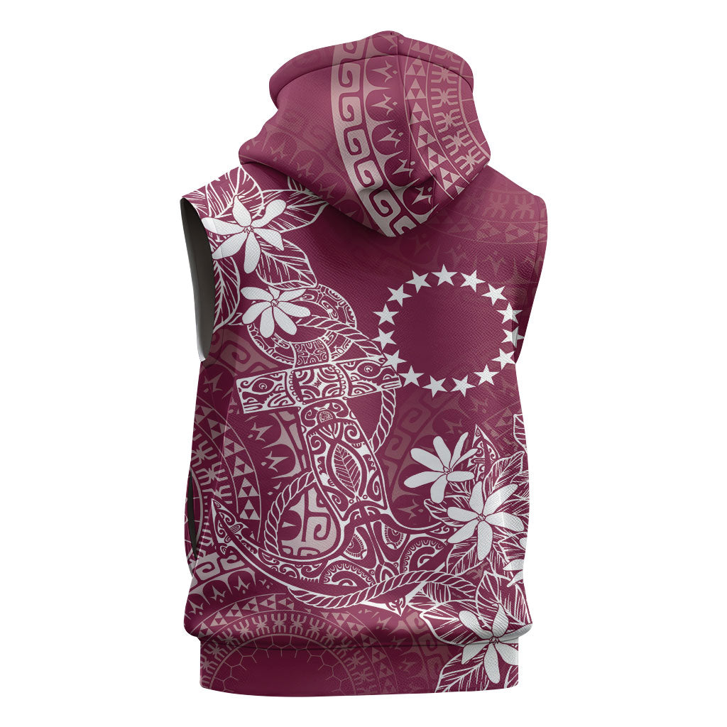 Maroon Kuki Airani Tapakau Sleeveless Zip Hoodie Tribal Anchor Mix Tiare