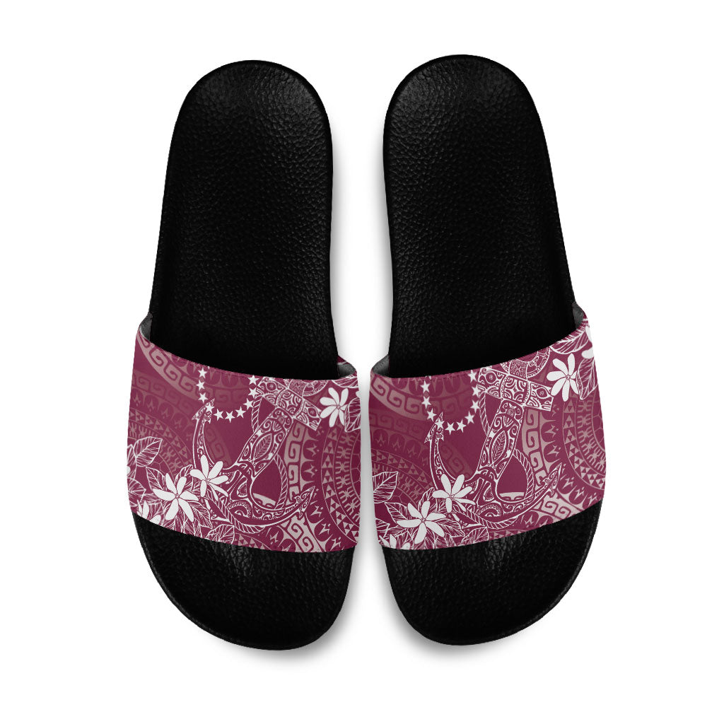 Maroon Kuki Airani Tapakau Slide Sandals Tribal Anchor Mix Tiare LT7 Maroon - Polynesian Pride