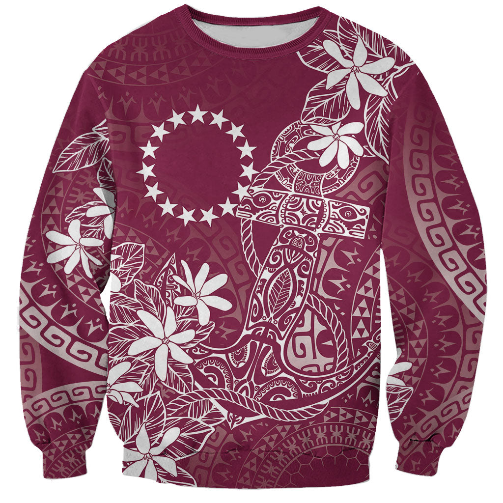 Maroon Kuki Airani Tapakau Sweatshirt Tribal Anchor Mix Tiare LT7 Unisex Maroon - Polynesian Pride
