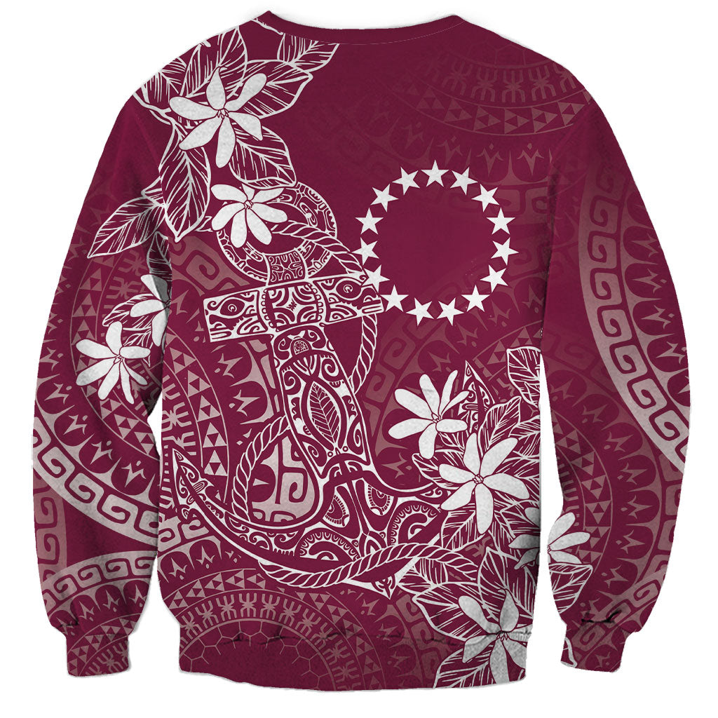 Maroon Kuki Airani Tapakau Sweatshirt Tribal Anchor Mix Tiare LT7 - Polynesian Pride