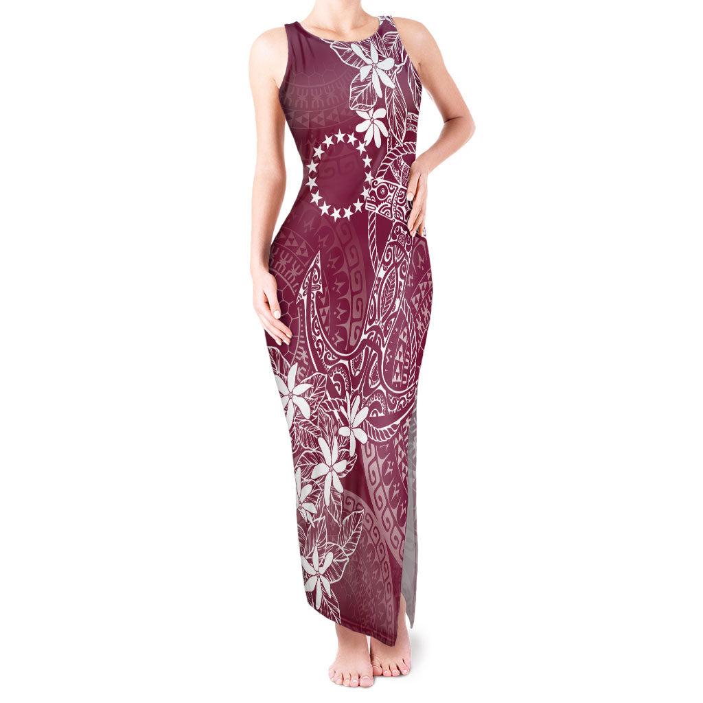 Maroon Kuki Airani Tapakau Tank Maxi Dress Tribal Anchor Mix Tiare LT7 Women Maroon - Polynesian Pride