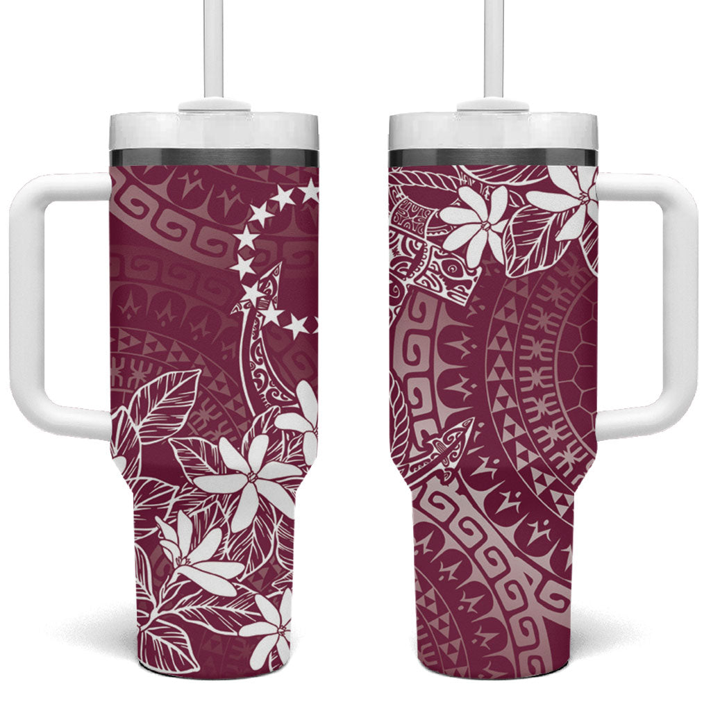 Maroon Kuki Airani Tapakau Tumbler With Handle Tribal Anchor Mix Tiare LT7 One Size: 40 oz Maroon - Polynesian Pride