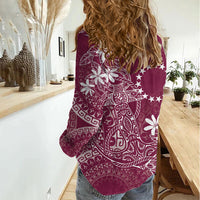 Maroon Kuki Airani Tapakau Women Casual Shirt Tribal Anchor Mix Tiare