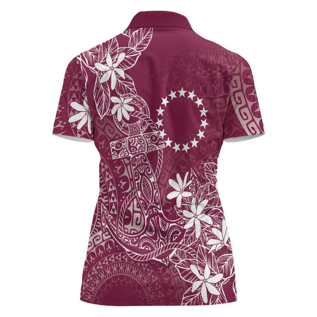Maroon Kuki Airani Tapakau Women Polo Shirt Tribal Anchor Mix Tiare