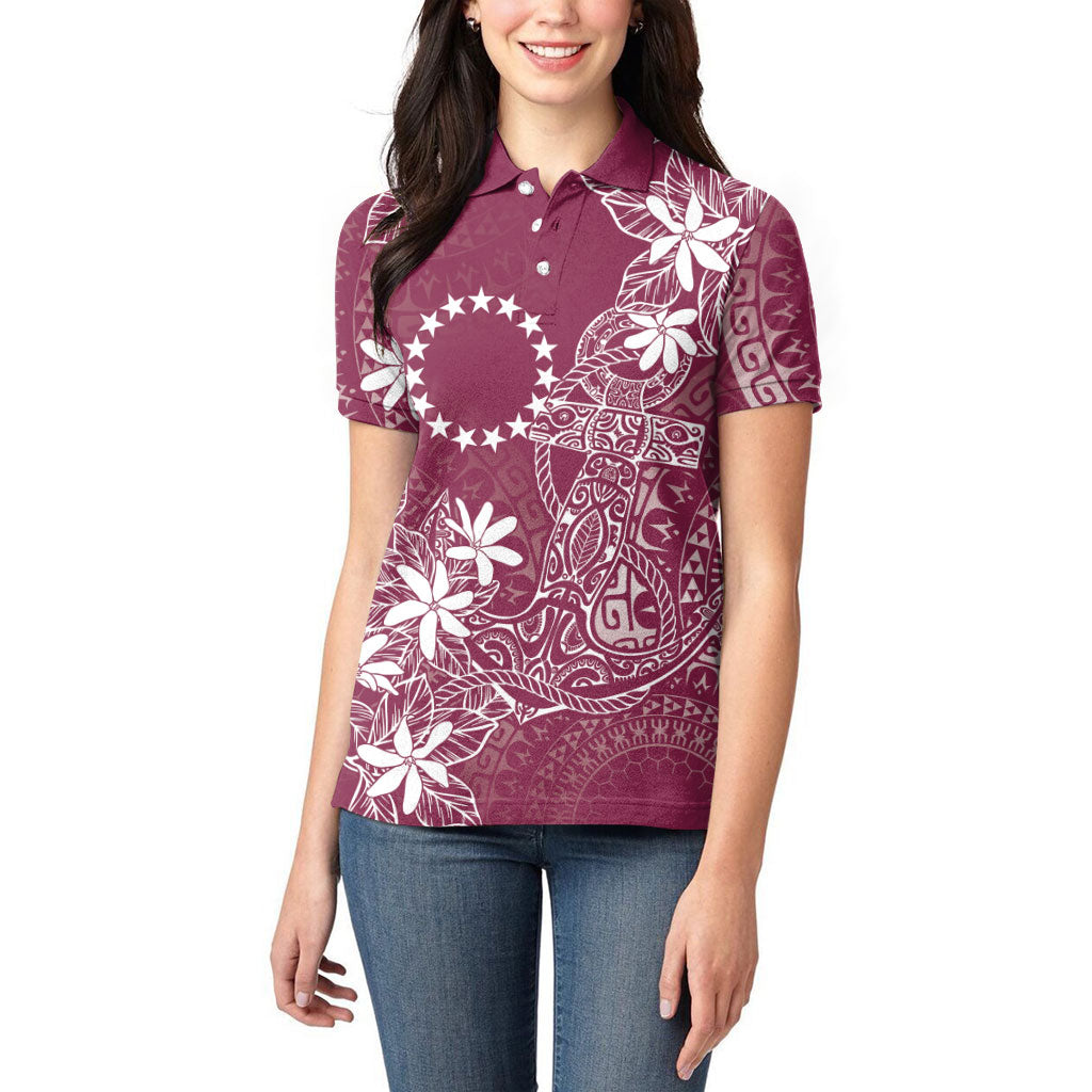 Maroon Kuki Airani Tapakau Women Polo Shirt Tribal Anchor Mix Tiare