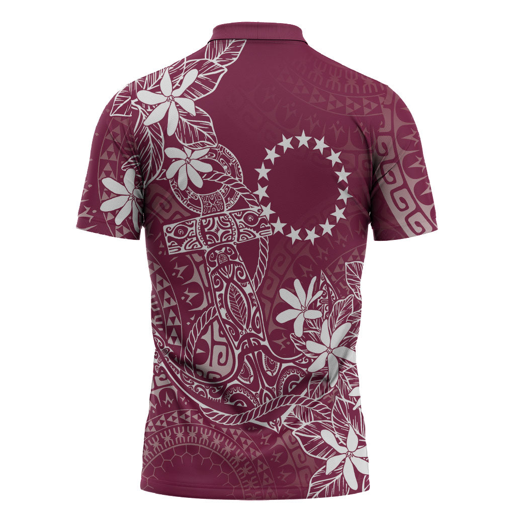 Maroon Kuki Airani Tapakau Zipper Polo Shirt Tribal Anchor Mix Tiare