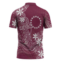 Maroon Kuki Airani Tapakau Zipper Polo Shirt Tribal Anchor Mix Tiare