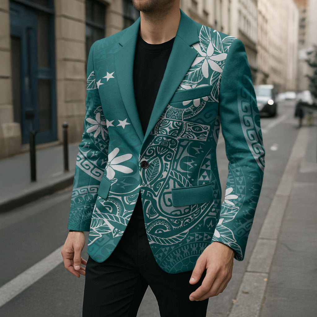 Teal Kuki Airani Tapakau Blazer Tribal Anchor Mix Tiare LT7 - Polynesian Pride