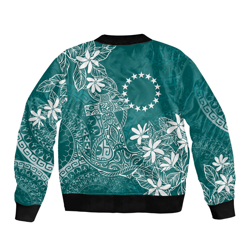Teal Kuki Airani Tapakau Bomber Jacket Tribal Anchor Mix Tiare LT7 - Polynesian Pride