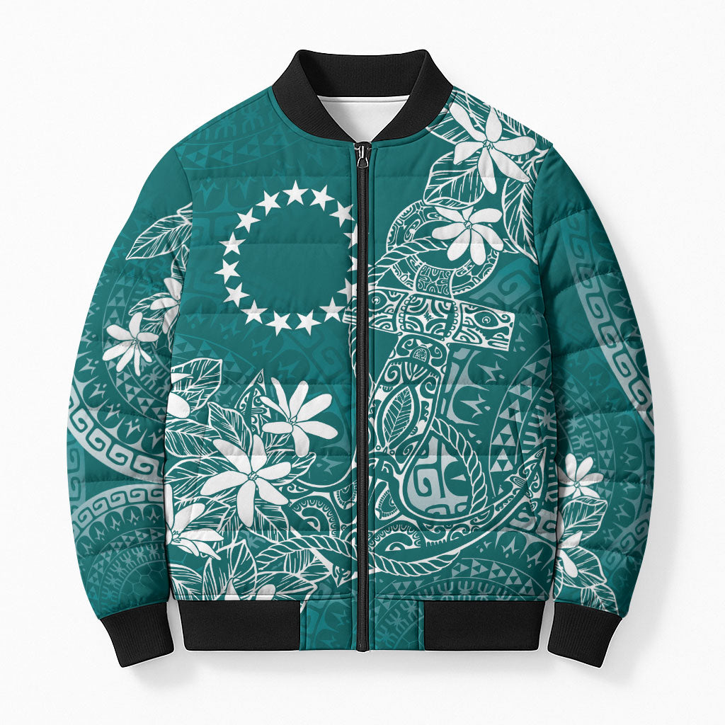 Teal Kuki Airani Tapakau Bomber Puffer Jacket Tribal Anchor Mix Tiare LT7 Unisex Teal - Polynesian Pride