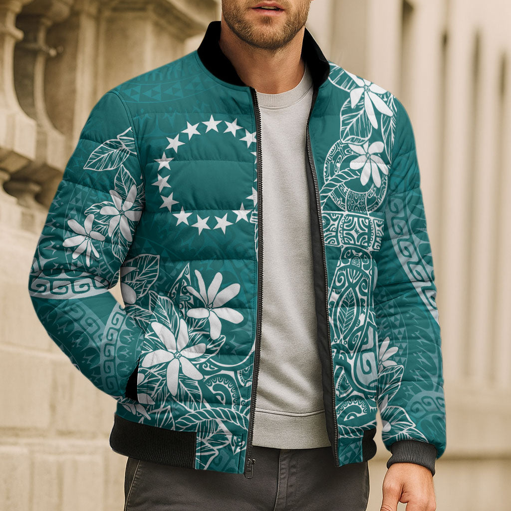 Teal Kuki Airani Tapakau Bomber Puffer Jacket Tribal Anchor Mix Tiare LT7 - Polynesian Pride