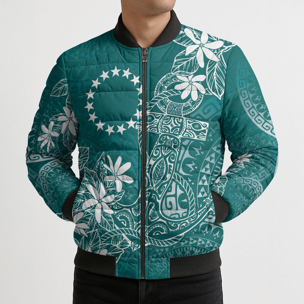 Teal Kuki Airani Tapakau Bomber Puffer Jacket Tribal Anchor Mix Tiare LT7 - Polynesian Pride