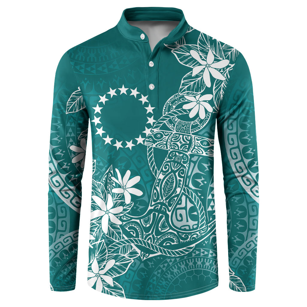 Teal Kuki Airani Tapakau Button Sweatshirt Tribal Anchor Mix Tiare LT7 Teal - Polynesian Pride