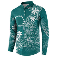 Teal Kuki Airani Tapakau Button Sweatshirt Tribal Anchor Mix Tiare