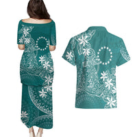 Teal Kuki Airani Tapakau Couples Matching Puletasi and Hawaiian Shirt Tribal Anchor Mix Tiare