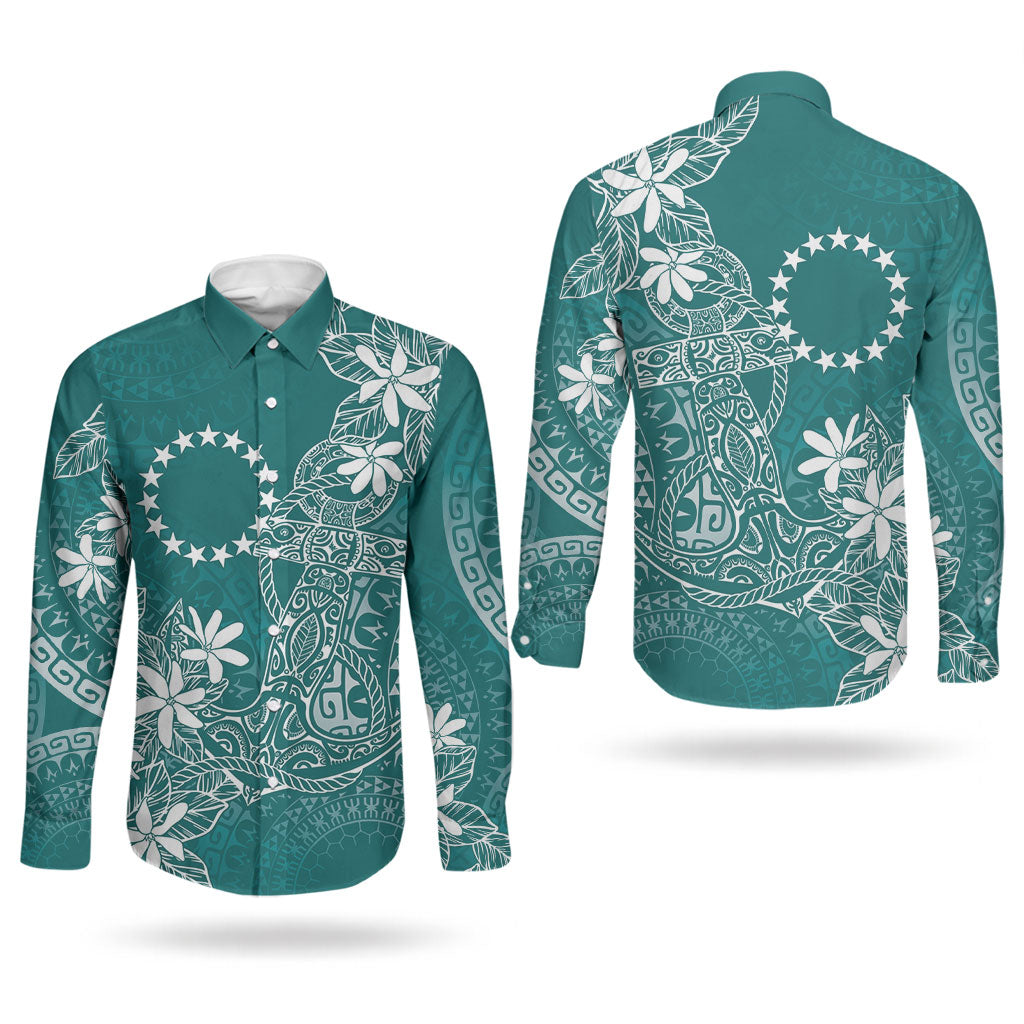 Teal Kuki Airani Tapakau Couples Matching Short Sleeve Bodycon Dress and Long Sleeve Button Shirt Tribal Anchor Mix Tiare LT7 - Polynesian Pride