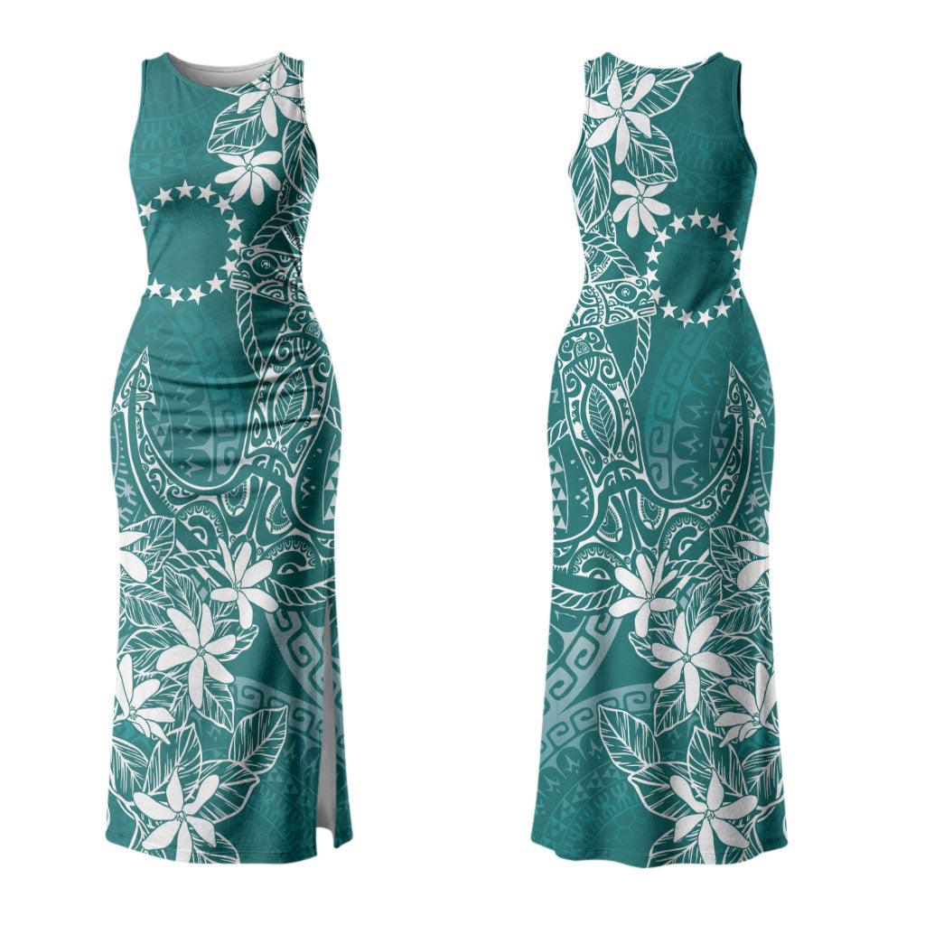Teal Kuki Airani Tapakau Couples Matching Tank Maxi Dress and Hawaiian Shirt Tribal Anchor Mix Tiare LT7 - Polynesian Pride