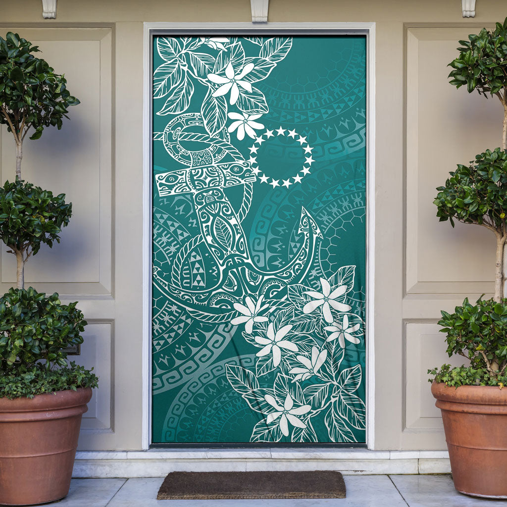 Teal Kuki Airani Tapakau Door Cover Tribal Anchor Mix Tiare LT7 Teal - Polynesian Pride