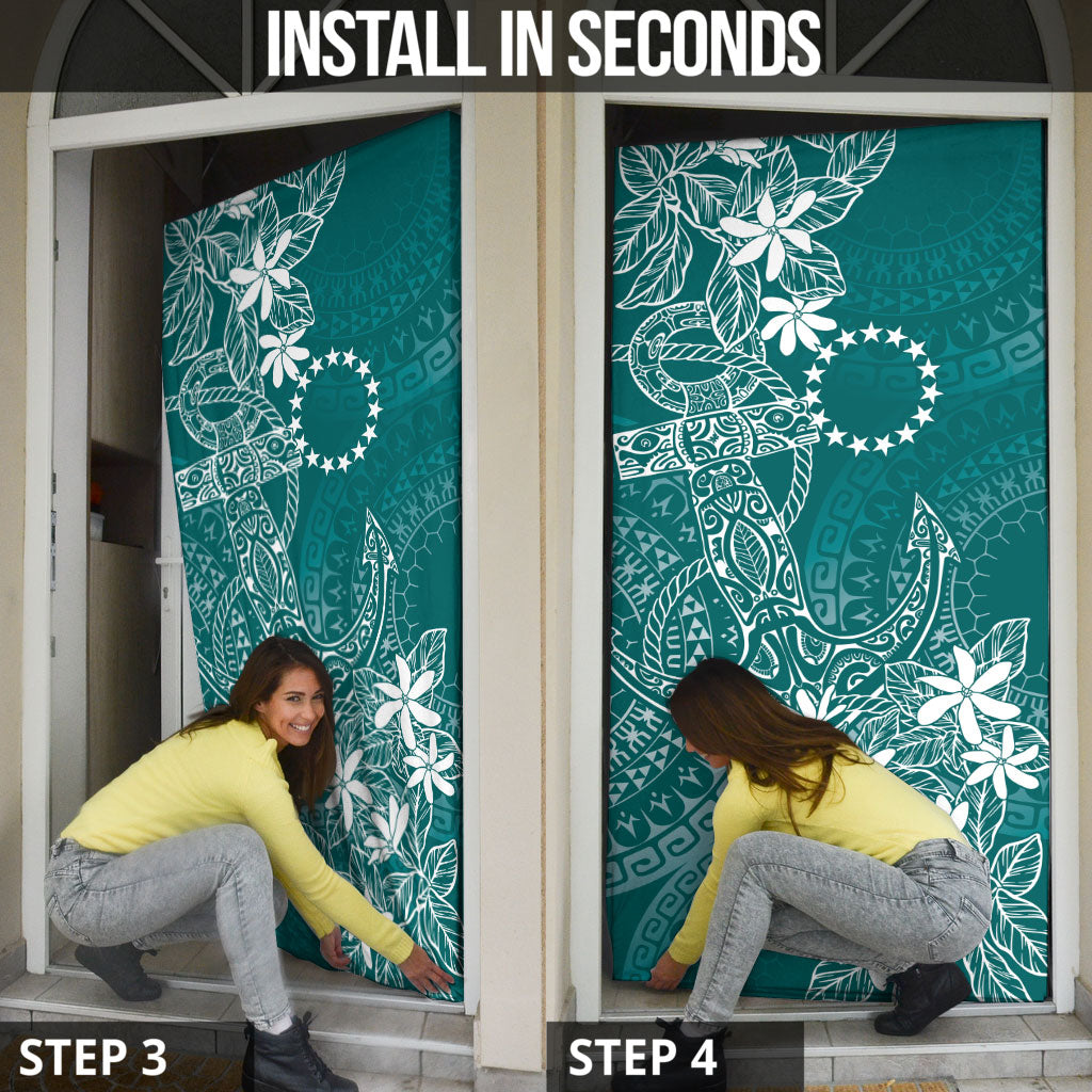 Teal Kuki Airani Tapakau Door Cover Tribal Anchor Mix Tiare LT7 - Polynesian Pride