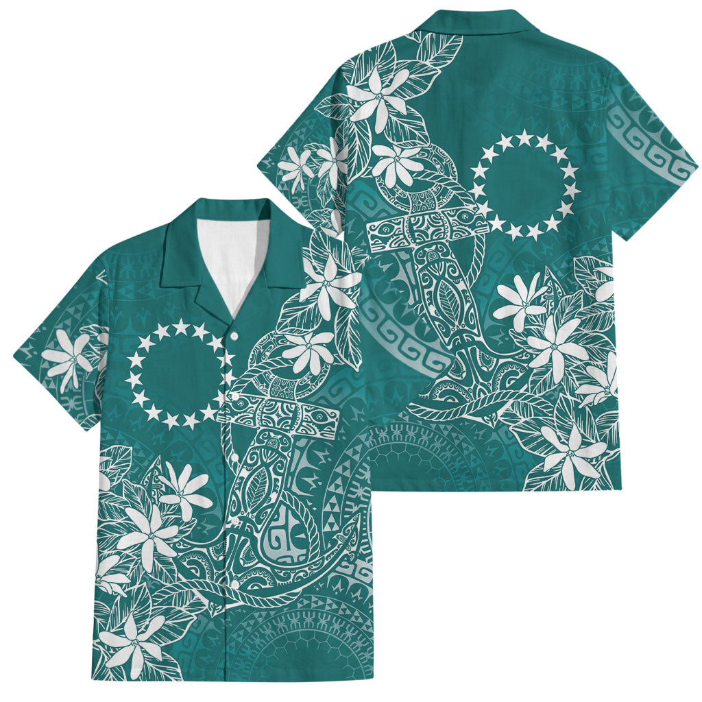 Teal Kuki Airani Tapakau Family Matching Long Sleeve Bodycon Dress and Hawaiian Shirt Tribal Anchor Mix Tiare LT7 Dad's Shirt - Short Sleeve Teal - Polynesian Pride