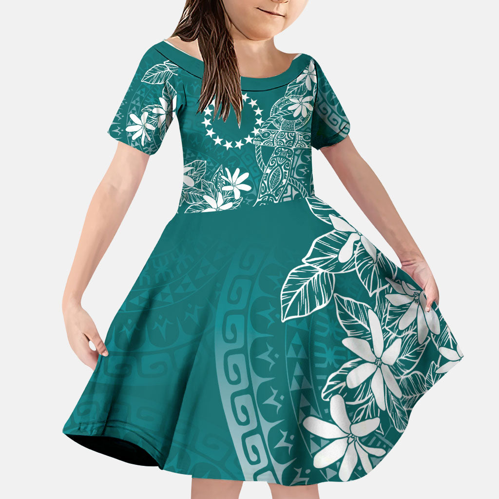 Teal Kuki Airani Tapakau Family Matching Off Shoulder Maxi Dress and Hawaiian Shirt Tribal Anchor Mix Tiare