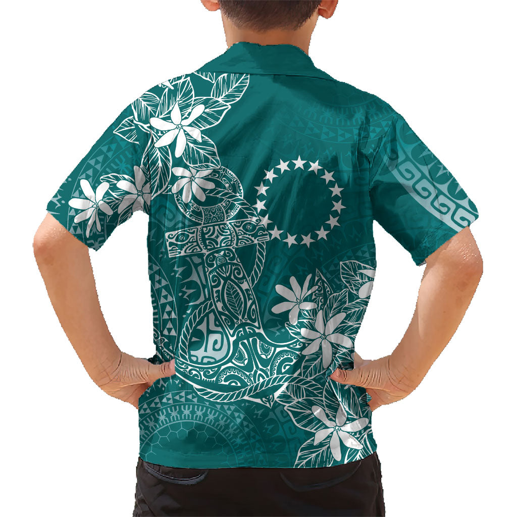 Teal Kuki Airani Tapakau Family Matching Summer Maxi Dress and Hawaiian Shirt Tribal Anchor Mix Tiare