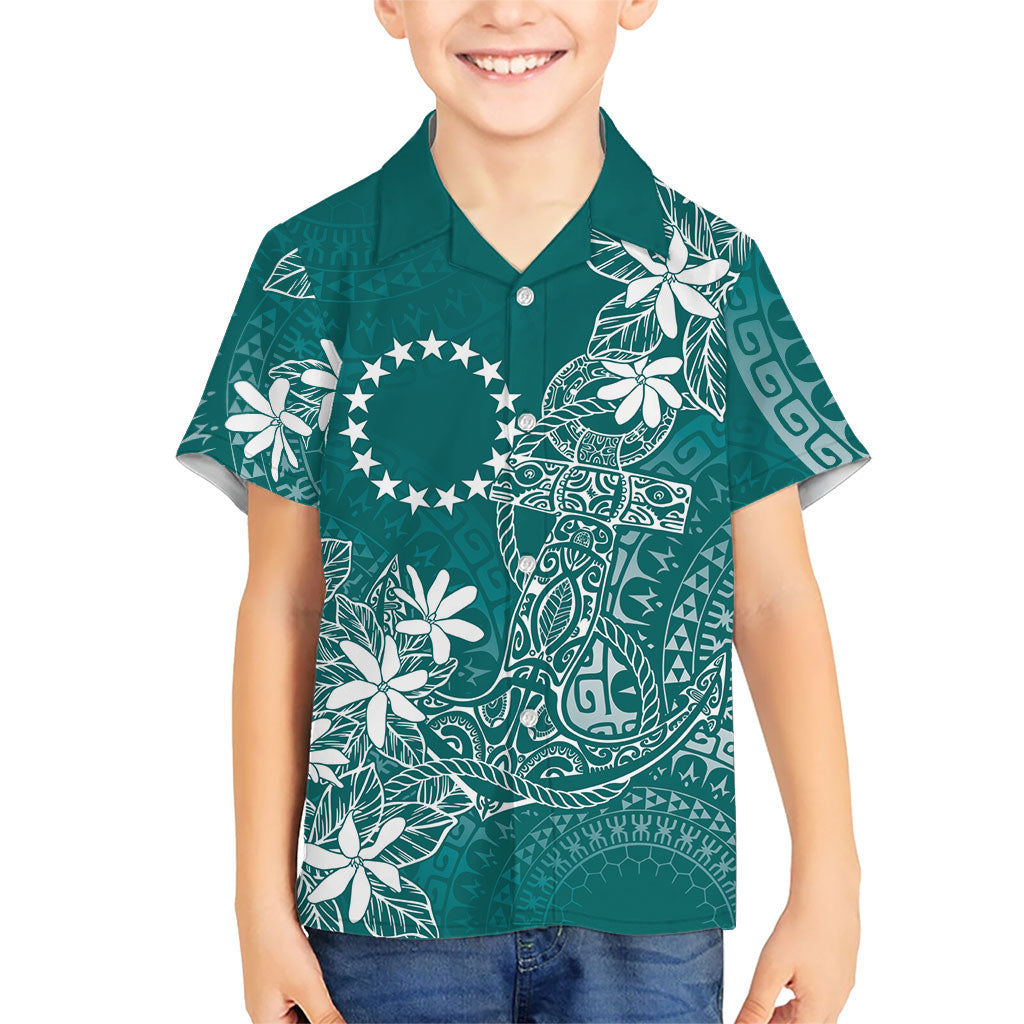 Teal Kuki Airani Tapakau Kid Hawaiian Shirt Tribal Anchor Mix Tiare LT7 Kid Teal - Polynesian Pride
