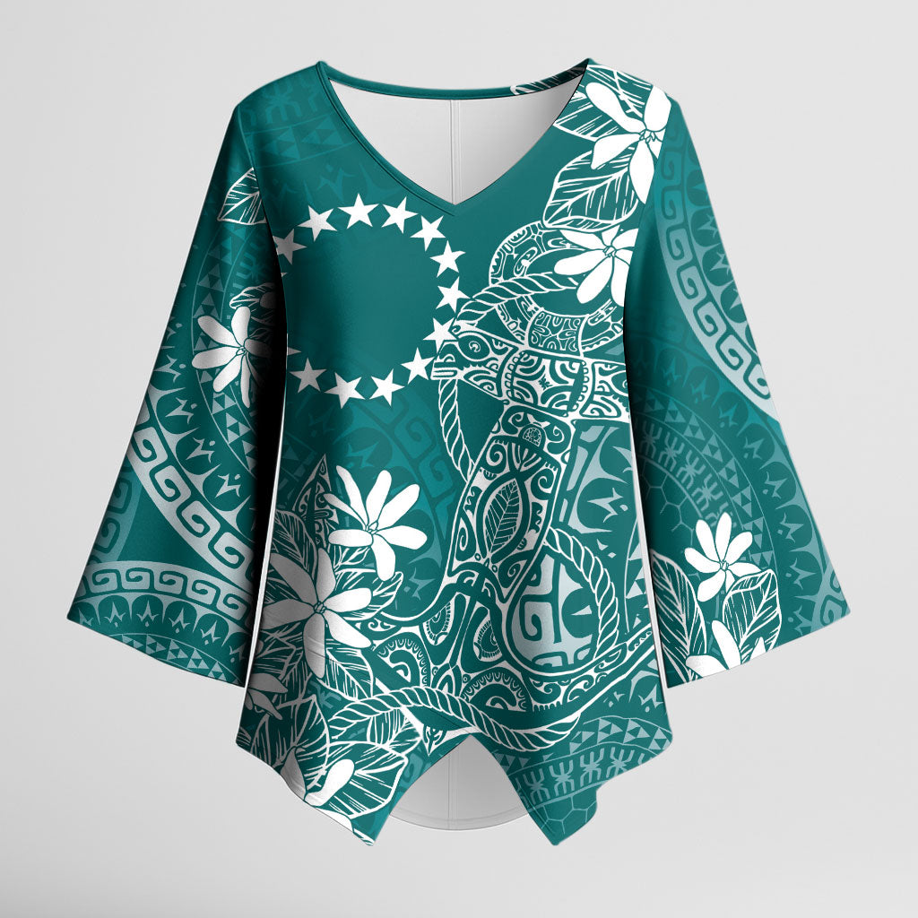 Teal Kuki Airani Tapakau Kimono Sleeve Blouse Tribal Anchor Mix Tiare LT7 Female Teal - Polynesian Pride