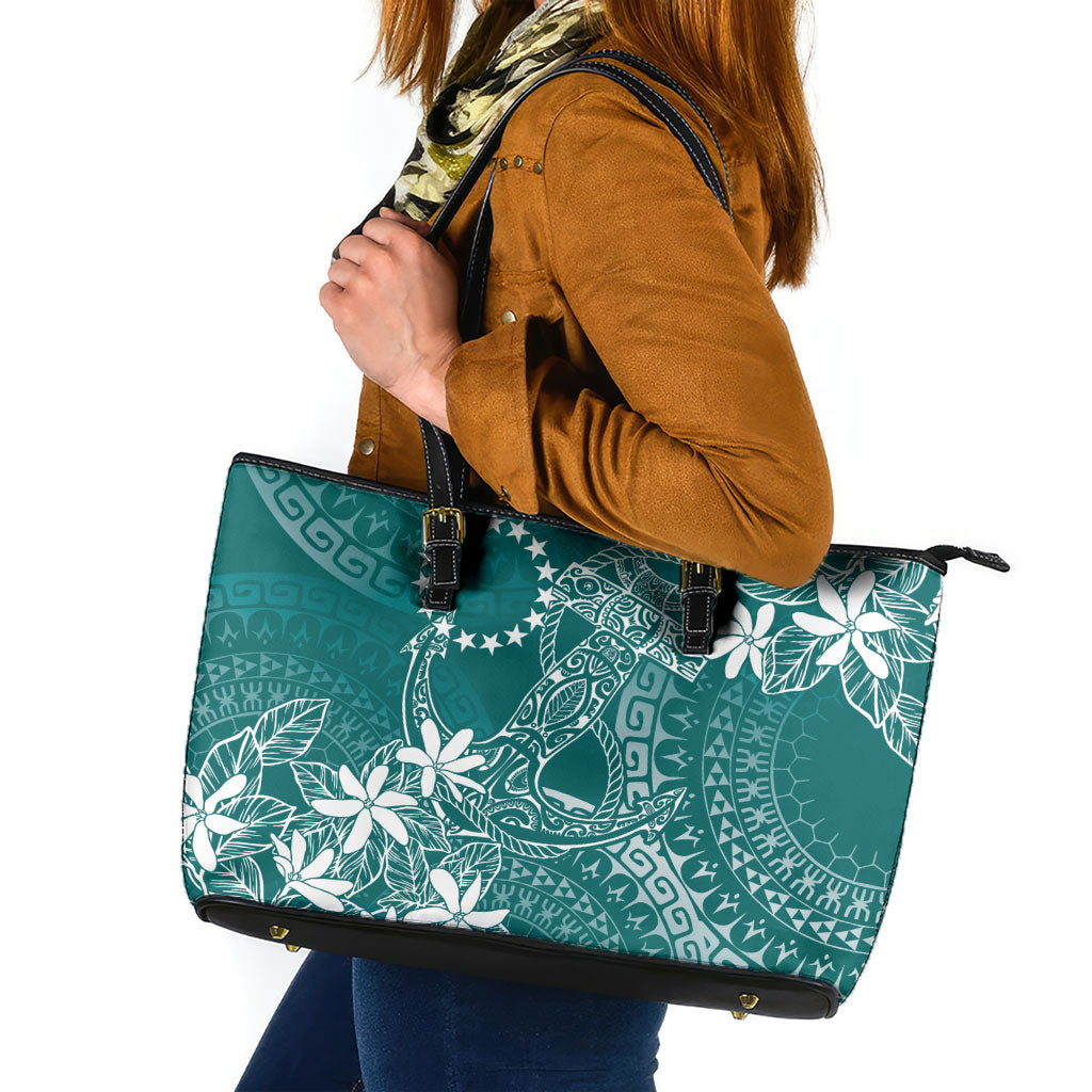 Teal Kuki Airani Tapakau Leather Tote Bag Tribal Anchor Mix Tiare LT7 Teal - Polynesian Pride