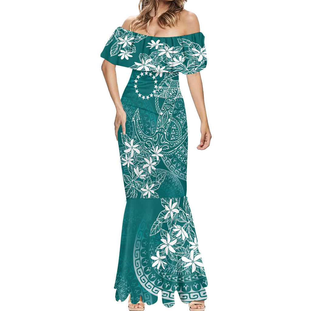 Teal Kuki Airani Tapakau Mermaid Dress Tribal Anchor Mix Tiare