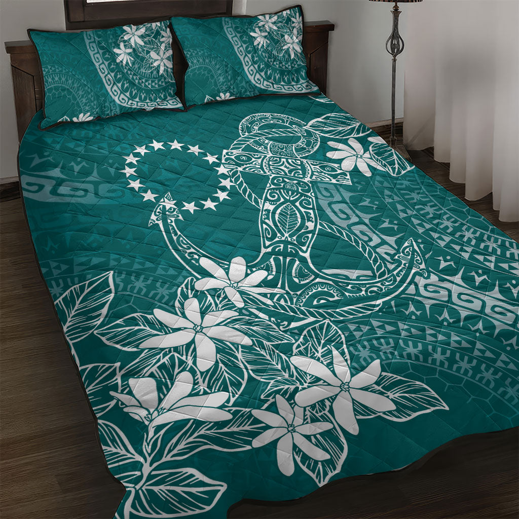 Teal Kuki Airani Tapakau Quilt Bed Set Tribal Anchor Mix Tiare LT7 Teal - Polynesian Pride