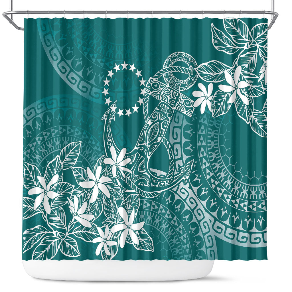 Teal Kuki Airani Tapakau Shower Curtain Tribal Anchor Mix Tiare LT7 Teal - Polynesian Pride