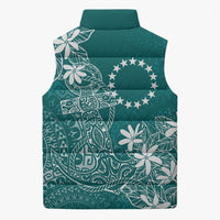 Teal Kuki Airani Tapakau Sleeveless Puffer Jacket Tribal Anchor Mix Tiare