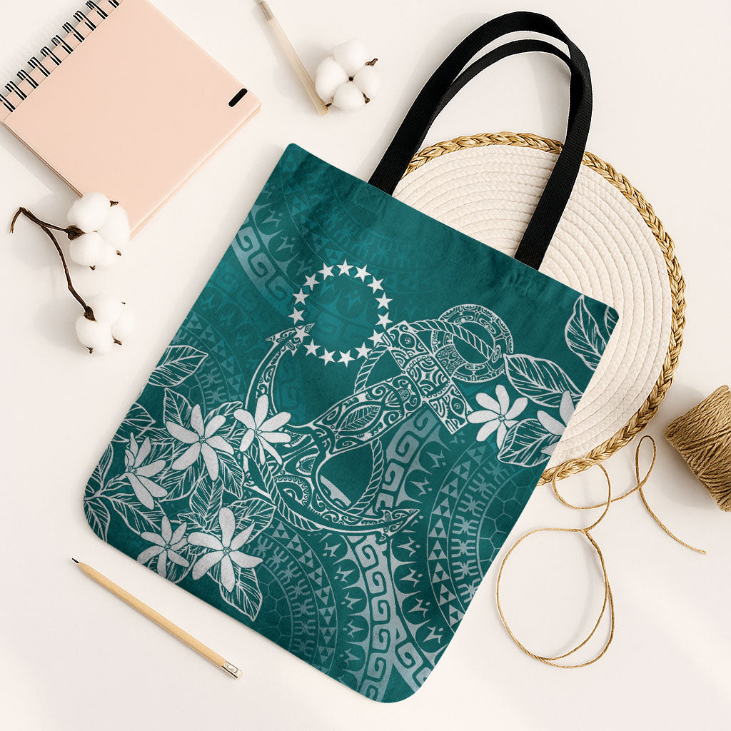 Teal Kuki Airani Tapakau Tote Bag Tribal Anchor Mix Tiare LT7 Black Strap One Size Teal - Polynesian Pride