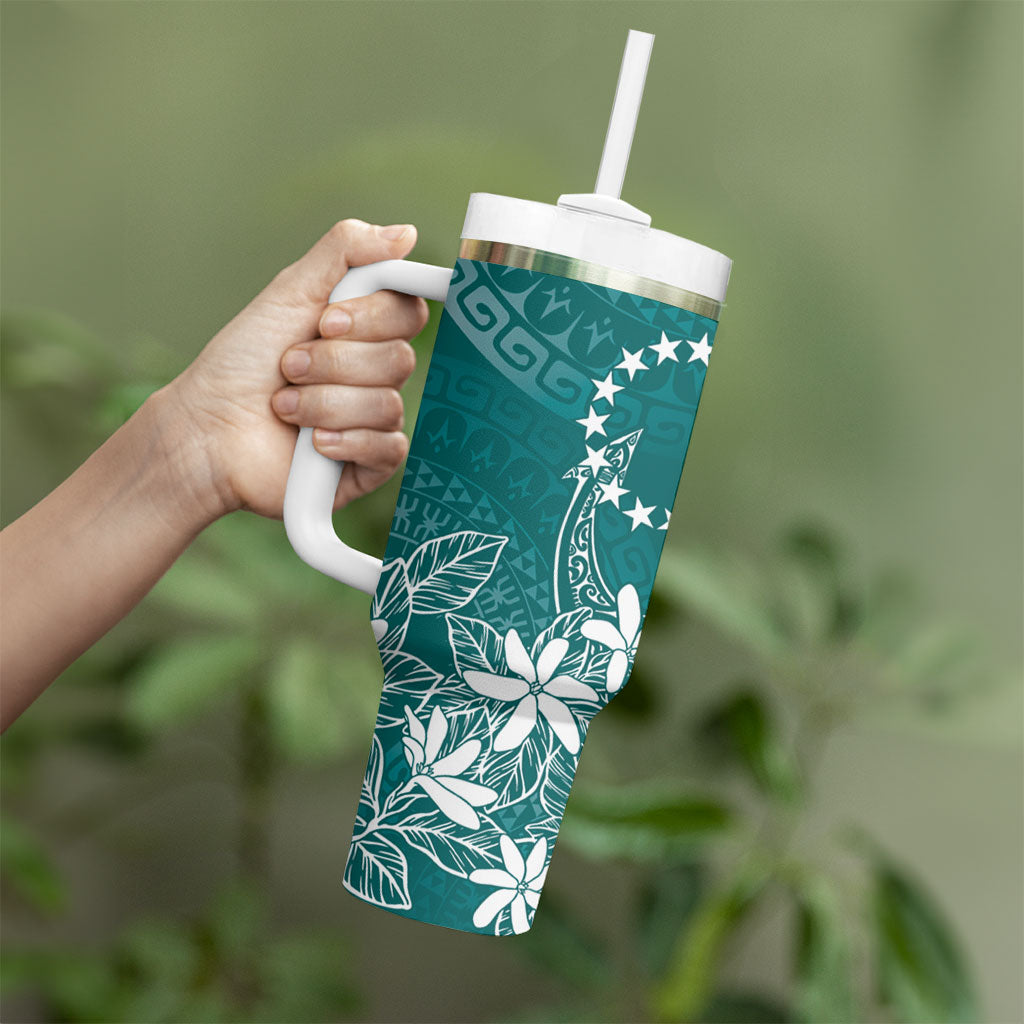 Teal Kuki Airani Tapakau Tumbler With Handle Tribal Anchor Mix Tiare LT7 - Polynesian Pride