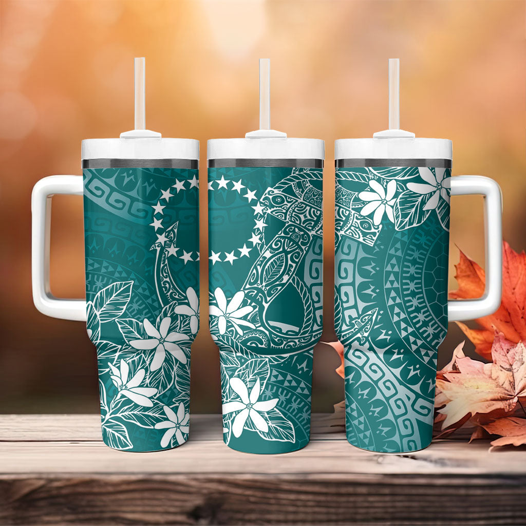 Teal Kuki Airani Tapakau Tumbler With Handle Tribal Anchor Mix Tiare LT7 - Polynesian Pride
